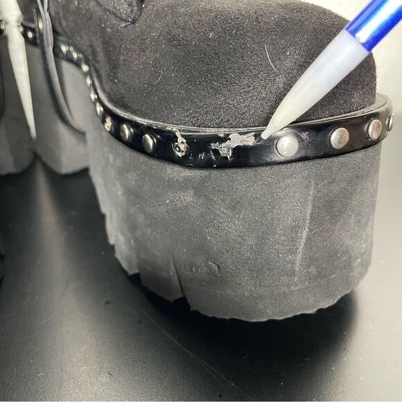 Demonia Black Ankle Boots with Studded Details - Picture 6 of 11